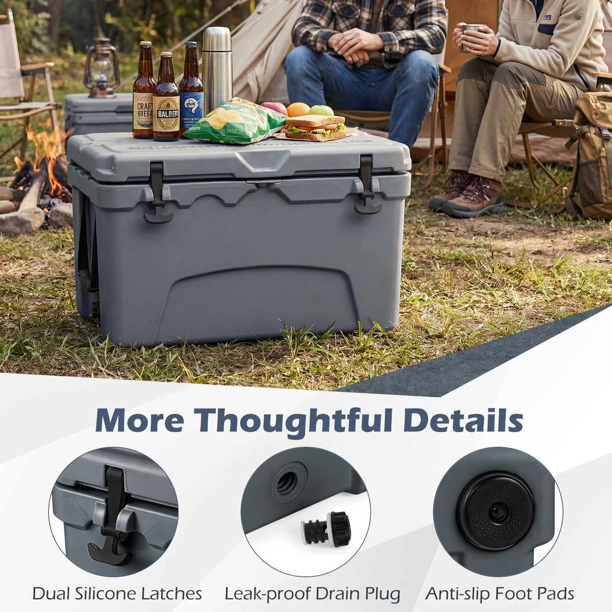 45 Quart Portable Hard Cooler – 6-Day Ice Retention – Gray