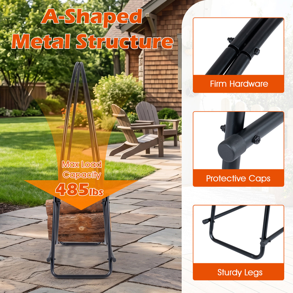 45" Round Firewood Rack with Heavy-Duty Metal Frame