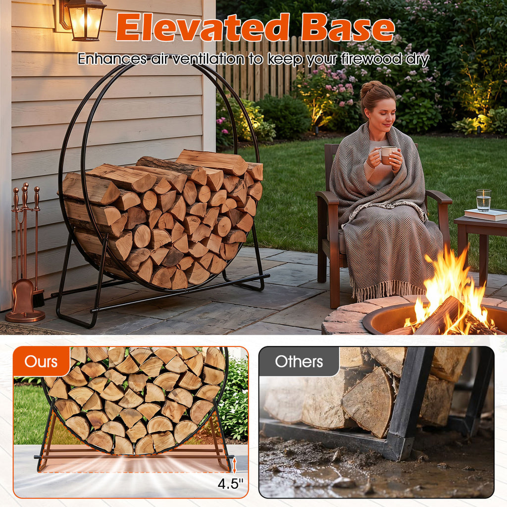 45" Round Firewood Rack with Heavy-Duty Metal Frame
