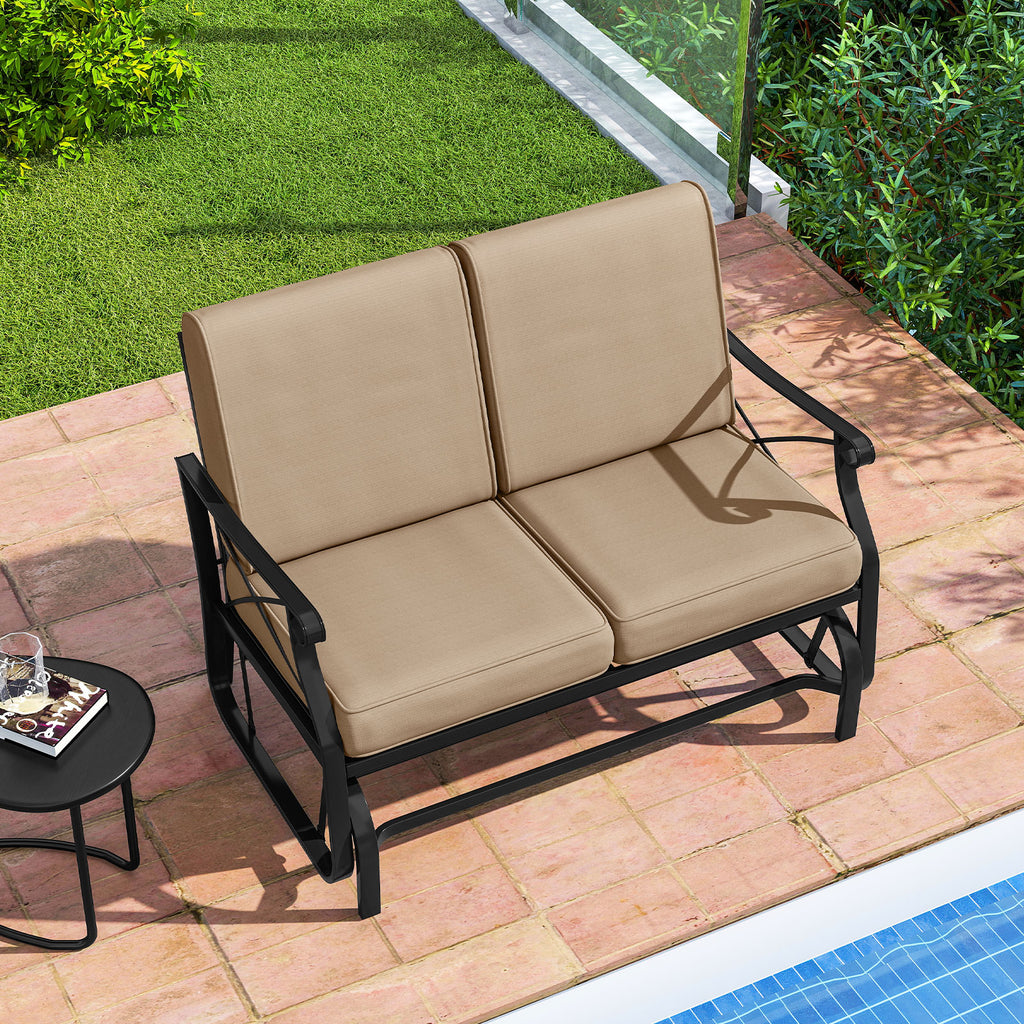 2-Person Outdoor Glider Loveseat with Cushions, Brown - 47 Inch