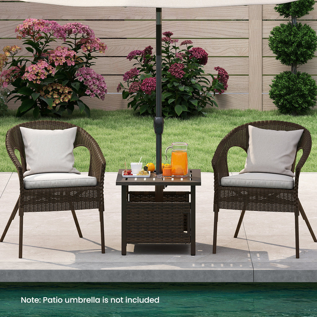 Outdoor Side Table with Umbrella Hole, Brown
