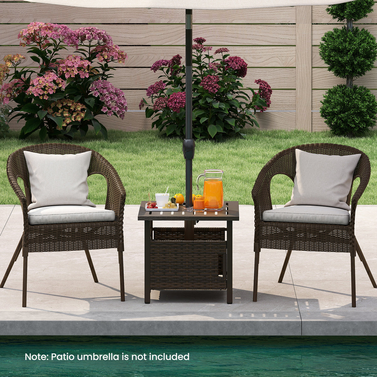 Outdoor Side Table with Umbrella Hole, Brown