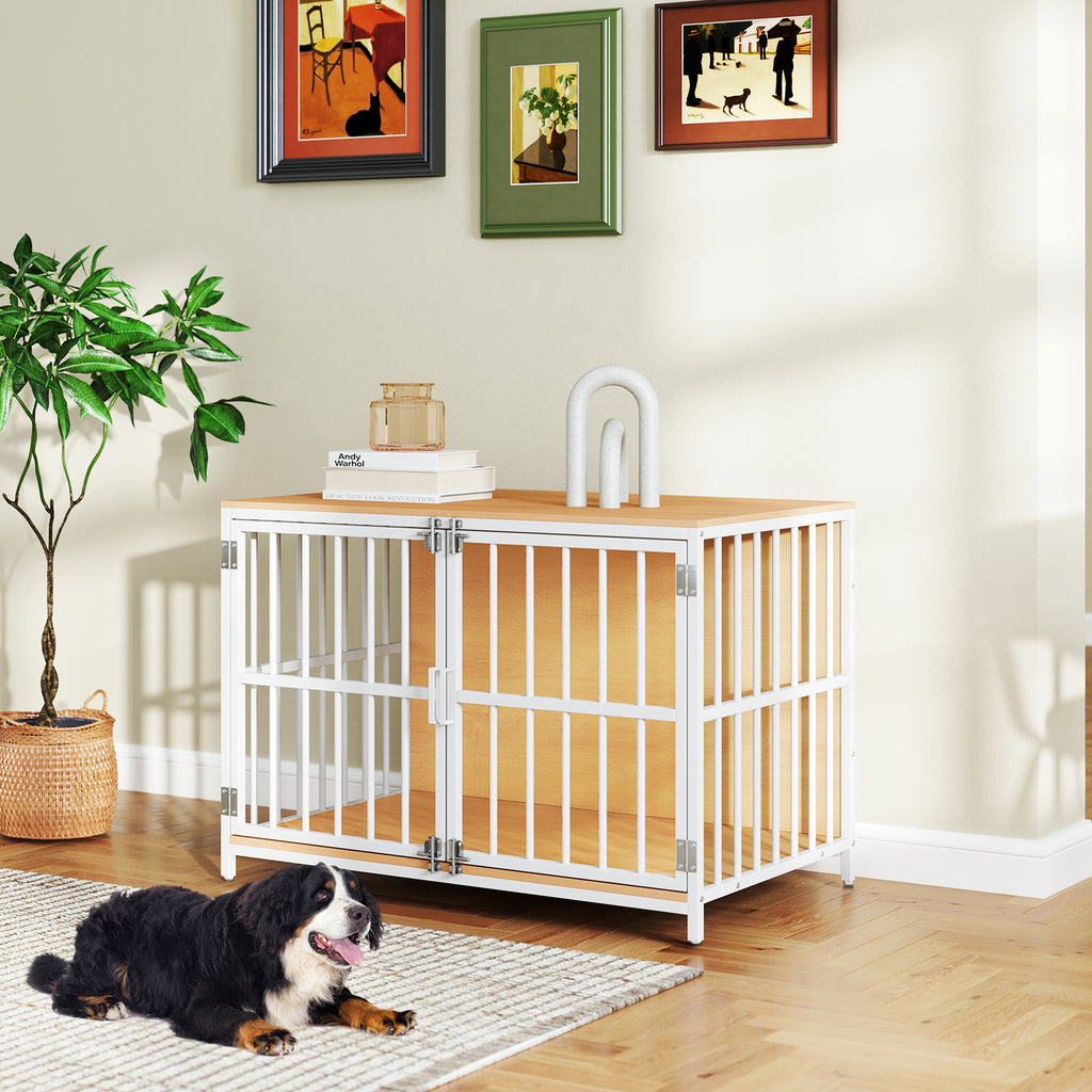 40 Inch Dog Crate Furniture with Dual Lockable Doors - Natural Variation