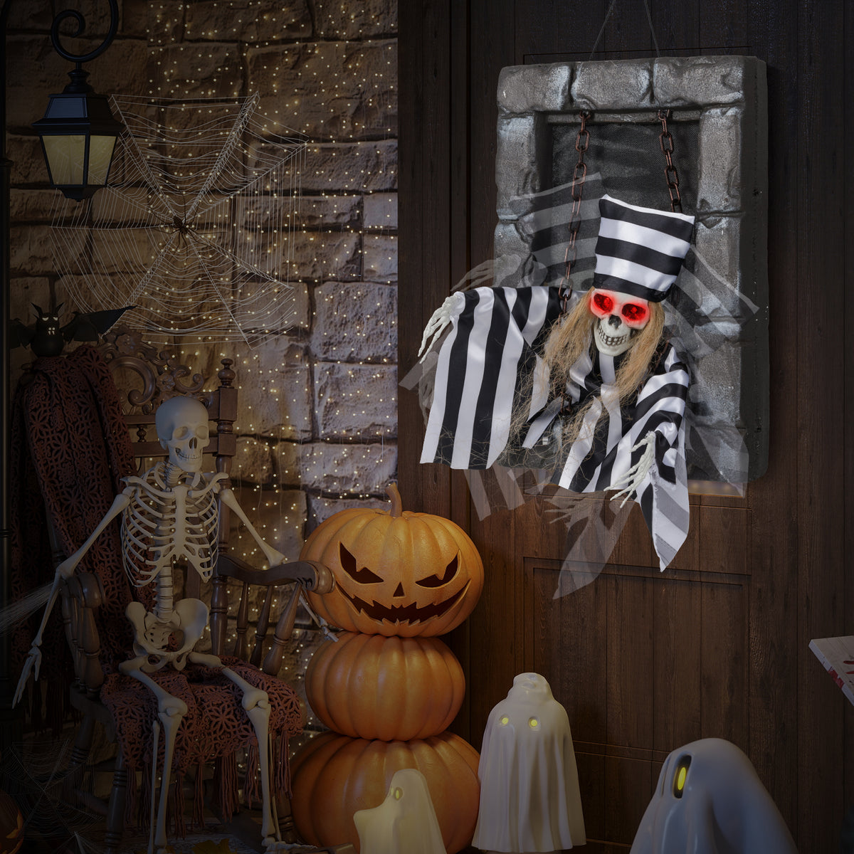 Halloween Hanging Skull Prisoner Decor - Light & Sound Activation, Variation B