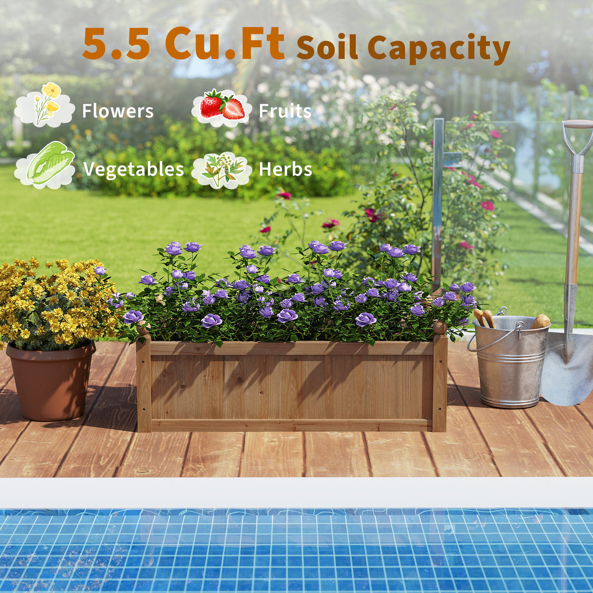 46 x 24 16 Inch Rectangular Planter Box with Drainage Holes for
