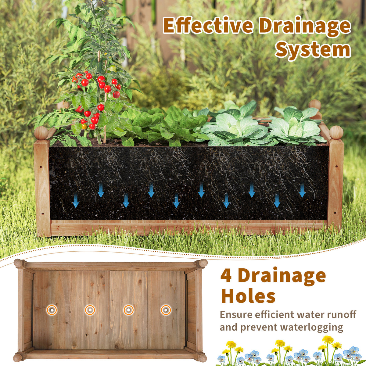 46 x 24 16 Inch Rectangular Planter Box with Drainage Holes for