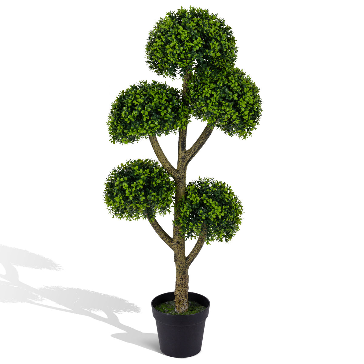 Costway 46-Inch Artificial Boxwood Topiary Tree with 5 Ball-Shaped Topiaries - Fake Potted Tree