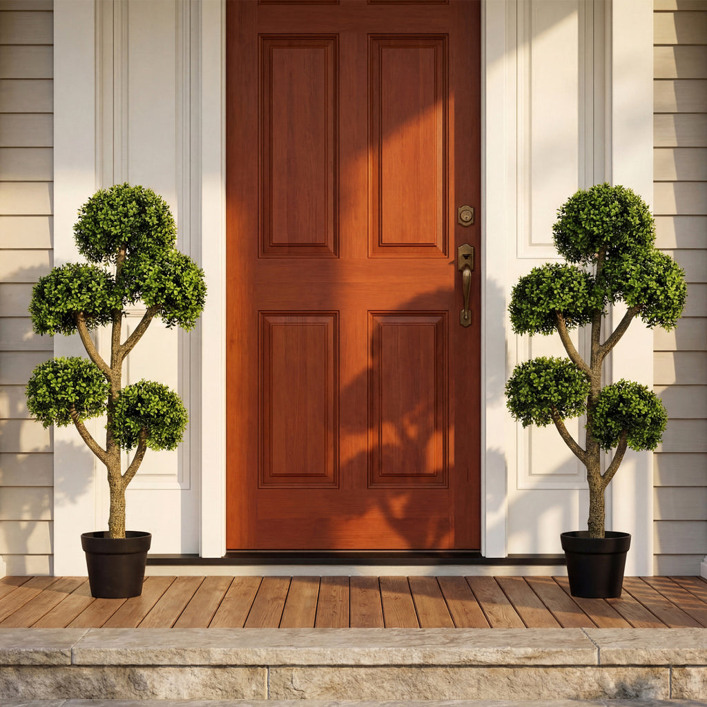 Costway 46-Inch Artificial Boxwood Topiary Tree with 5 Ball-Shaped Topiaries - Fake Potted Tree