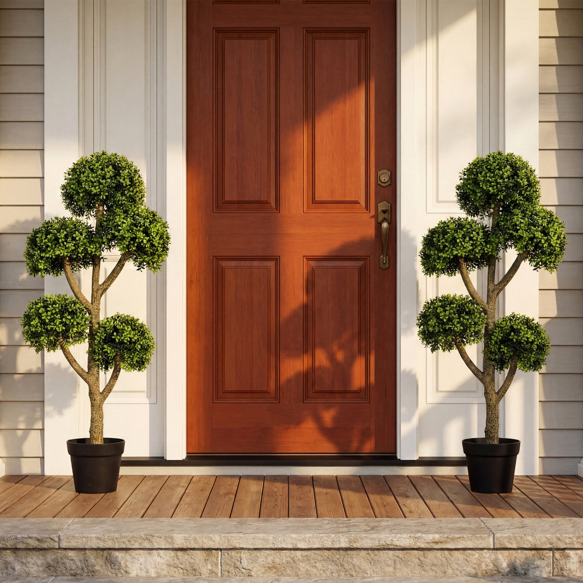 Costway 46-Inch Artificial Boxwood Topiary Tree with 5 Ball-Shaped Topiaries - Fake Potted Tree