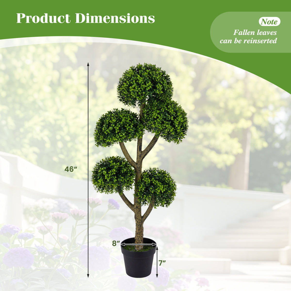 Costway 46-Inch Artificial Boxwood Topiary Tree with 5 Ball-Shaped Topiaries - Fake Potted Tree