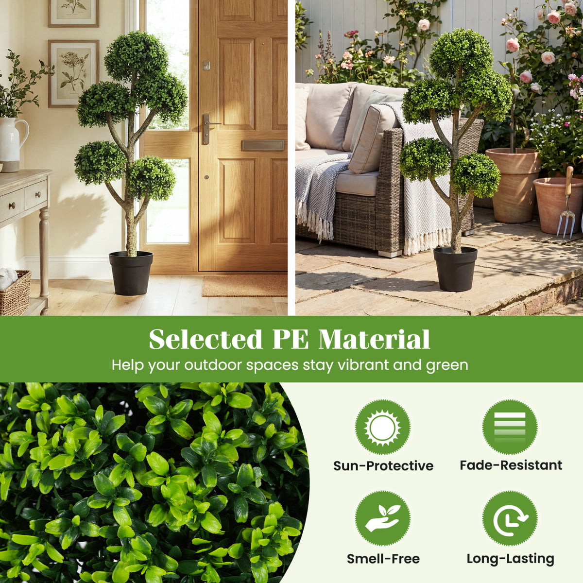 Costway 46-Inch Artificial Boxwood Topiary Tree with 5 Ball-Shaped Topiaries - Fake Potted Tree