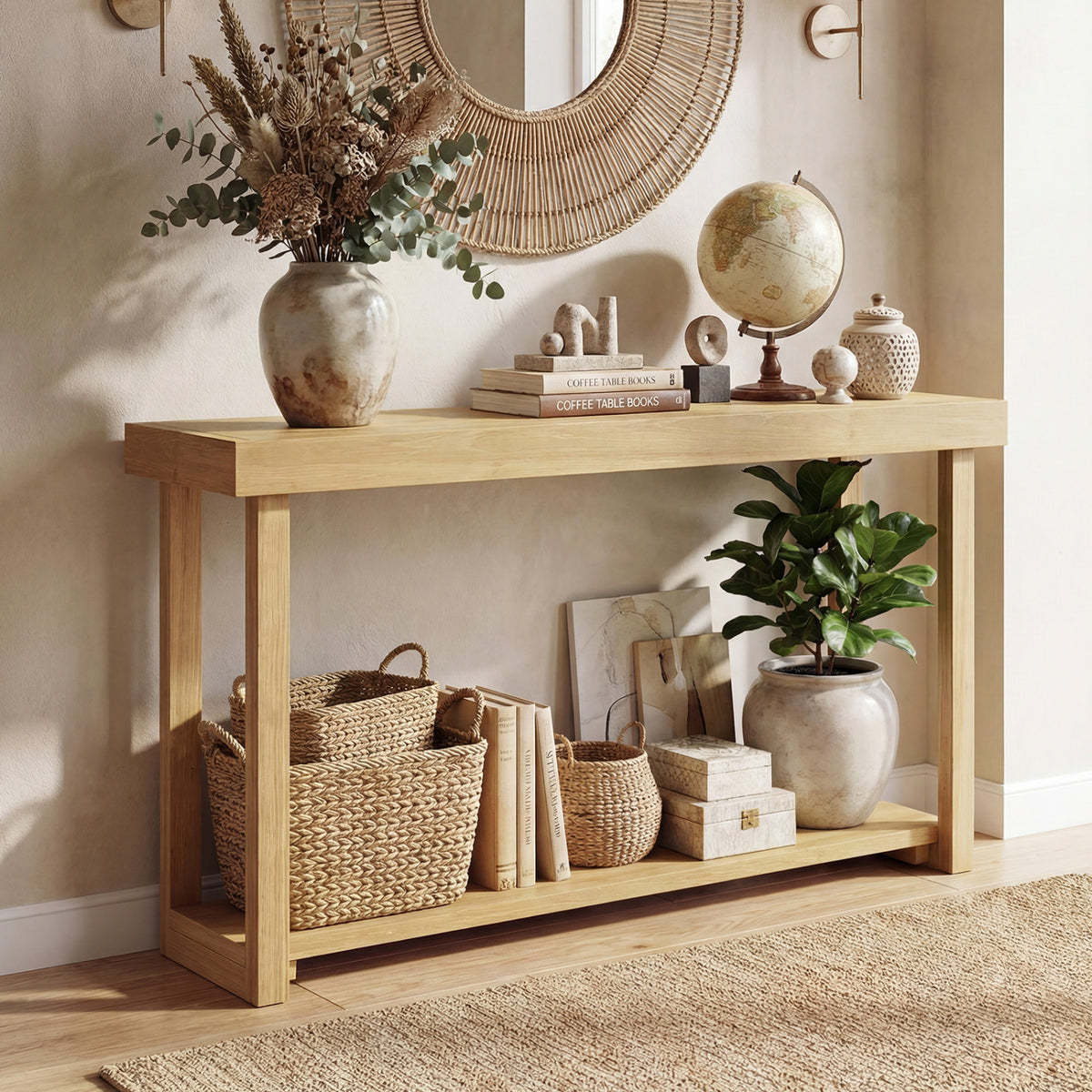 46 Inch Solid Wood Console Table - 2-Tier Farmhouse