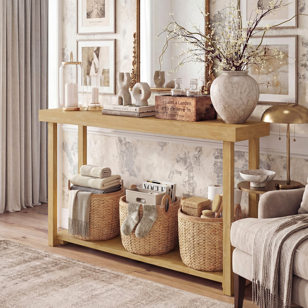 46 Inch Solid Wood Console Table - 2-Tier Farmhouse