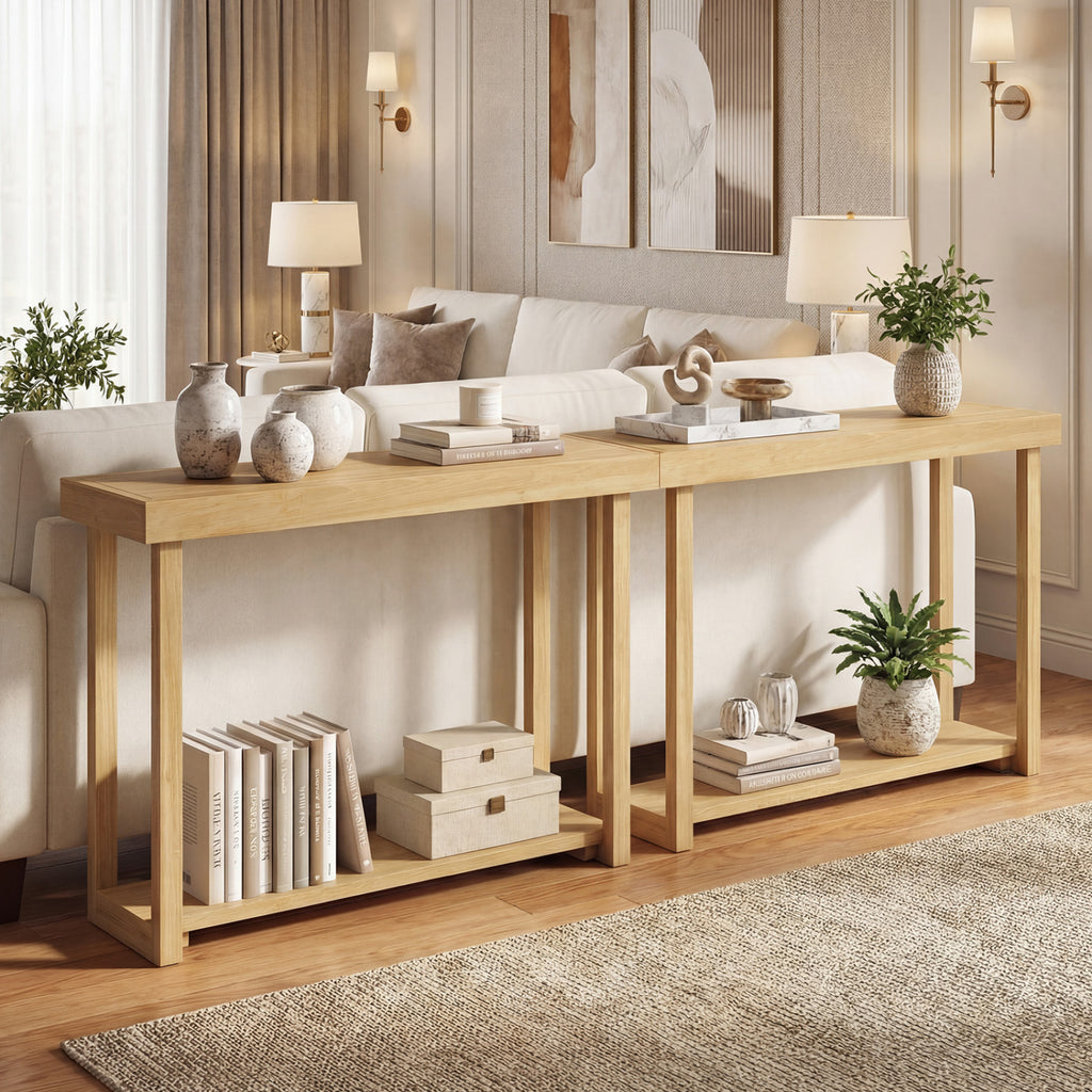 46 Inch Solid Wood Console Table - 2-Tier Farmhouse