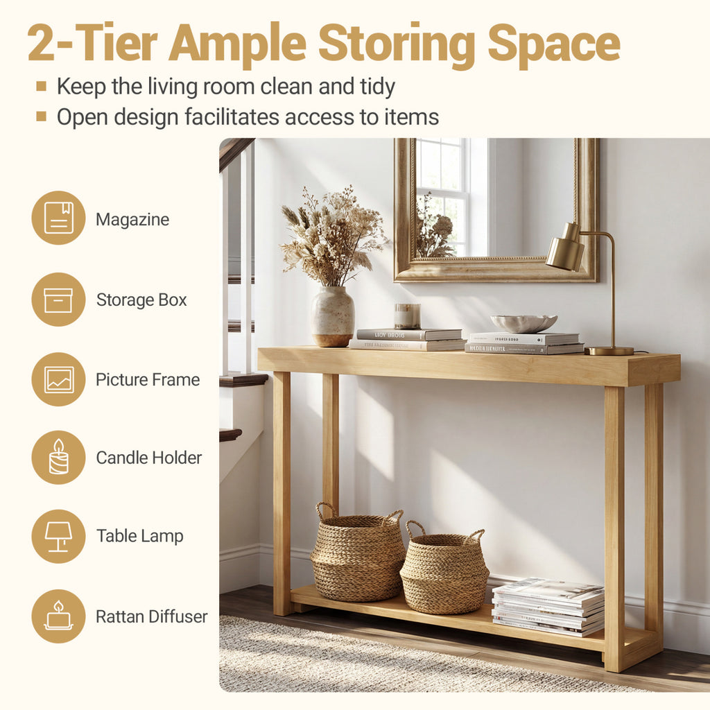 46 Inch Solid Wood Console Table - 2-Tier Farmhouse