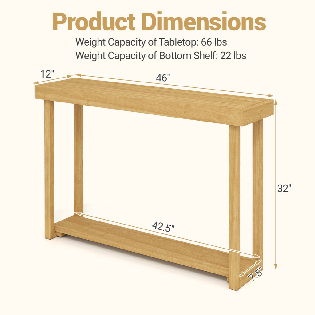46 Inch Solid Wood Console Table - 2-Tier Farmhouse
