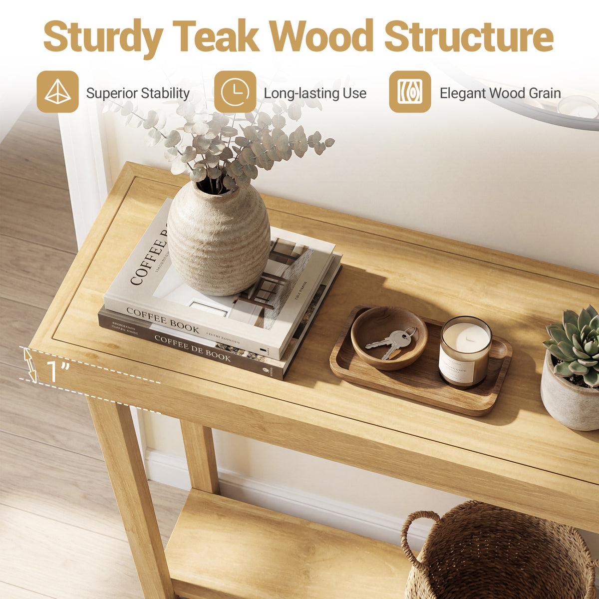 46 Inch Solid Wood Console Table - 2-Tier Farmhouse