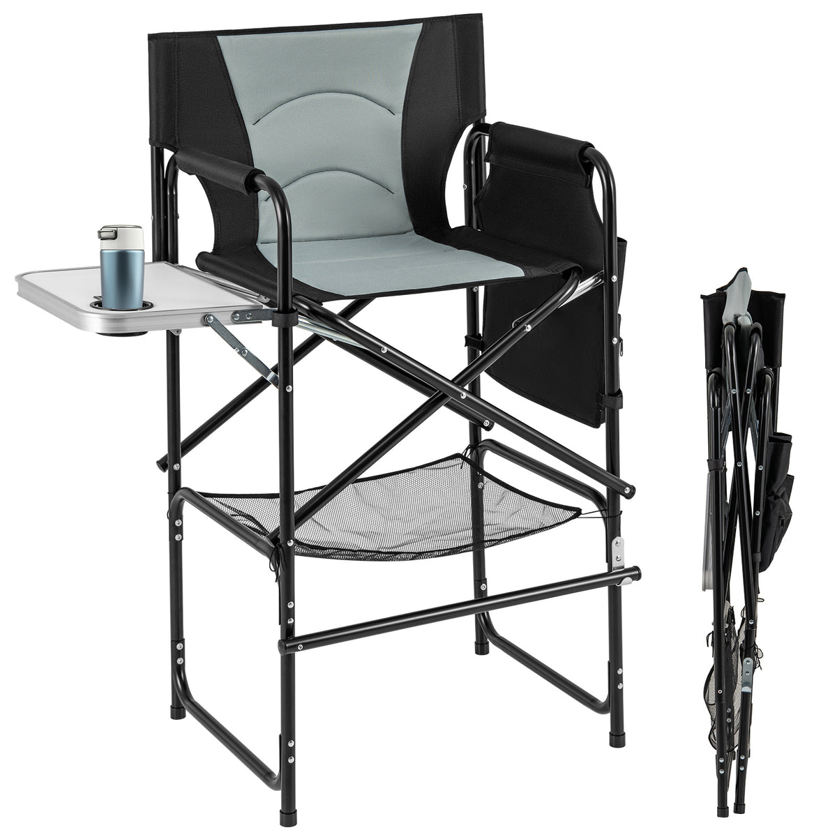 Director's Chair with Footrest & Side Table - Gray
