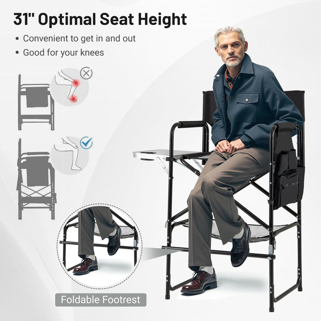 Director's Chair with Footrest & Side Table - Gray