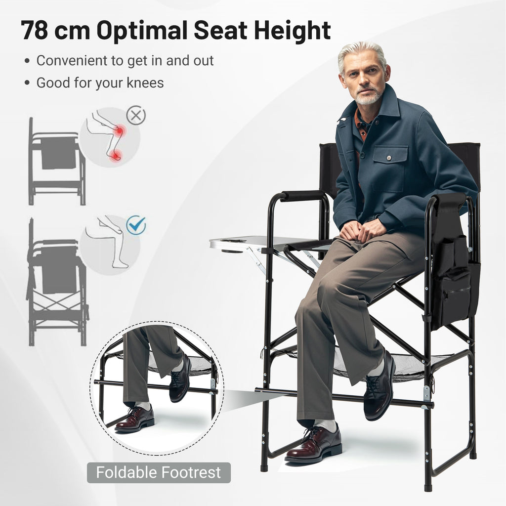Director's Chair with Footrest & Side Table - Gray