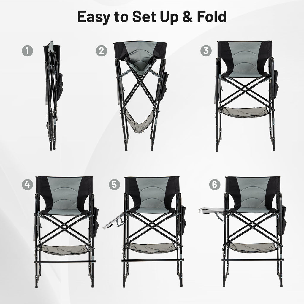 Director's Chair with Footrest & Side Table - Gray