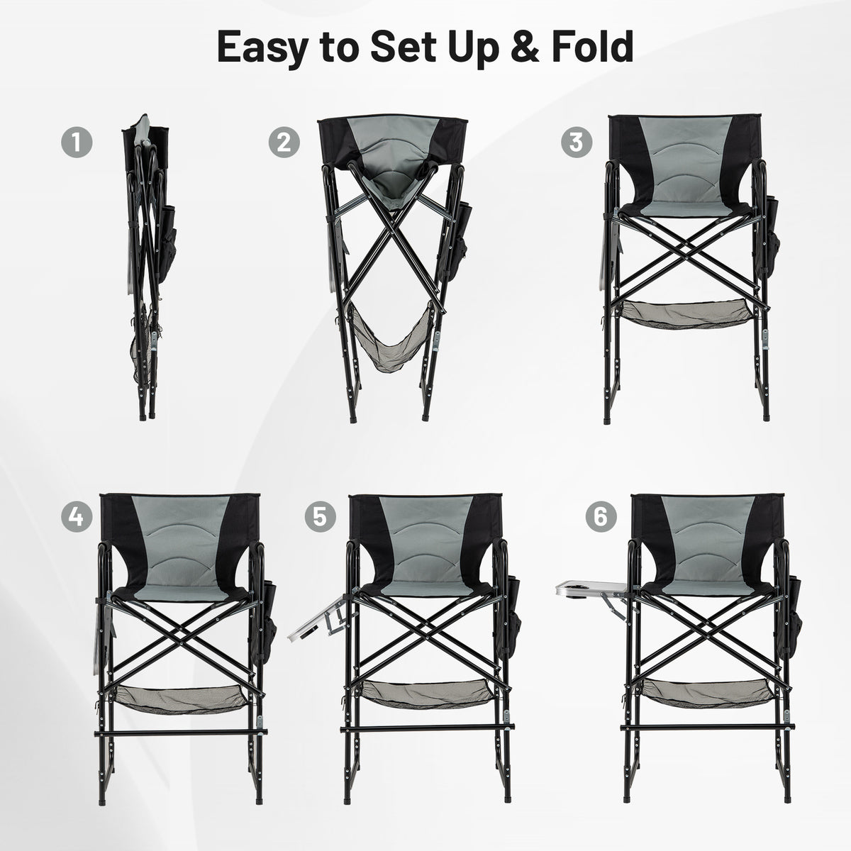 Director's Chair with Footrest & Side Table - Gray