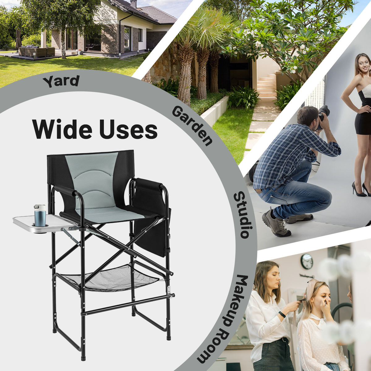 Director's Chair with Footrest & Side Table - Gray