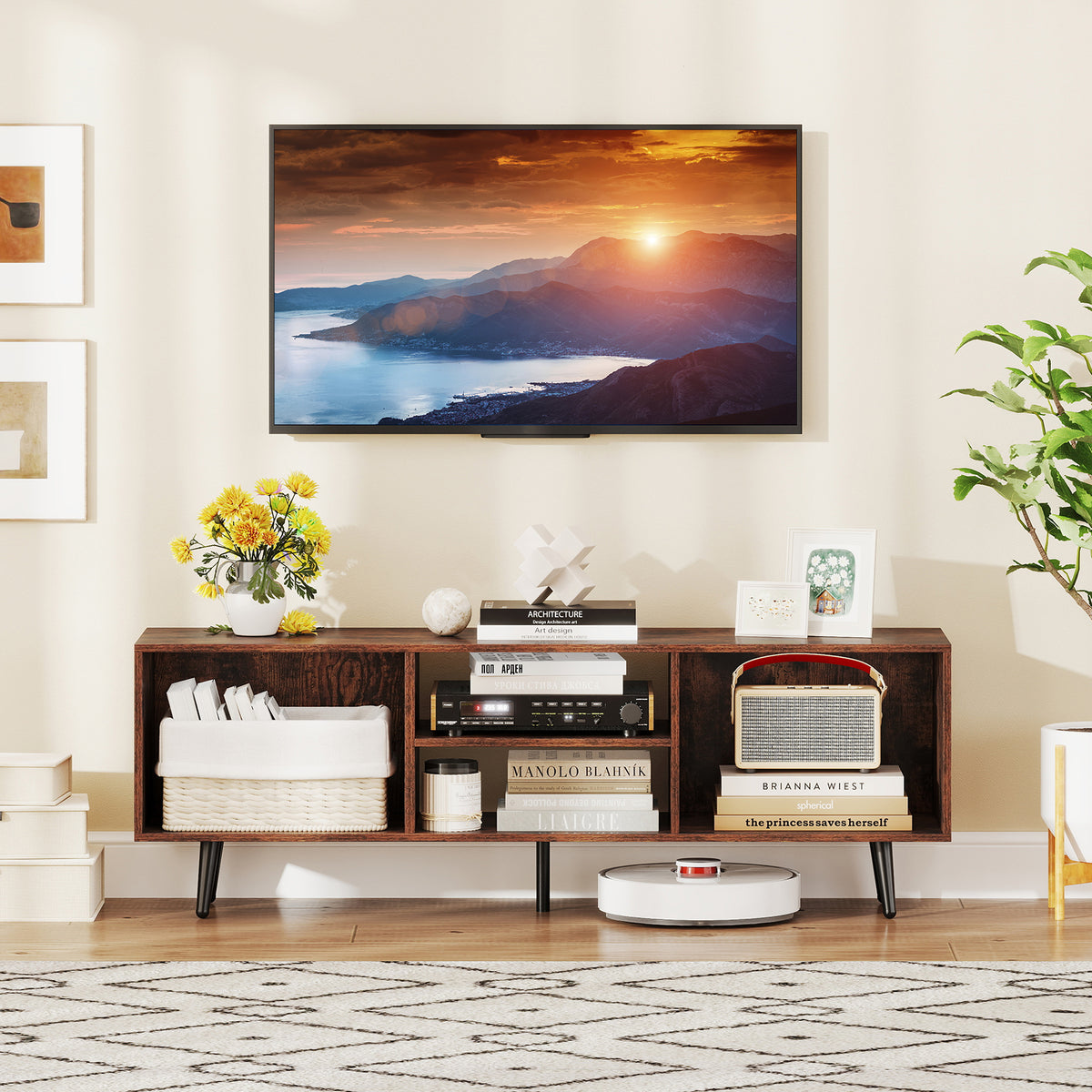 55" TV Stand with Storage Compartments - Rustic Brown