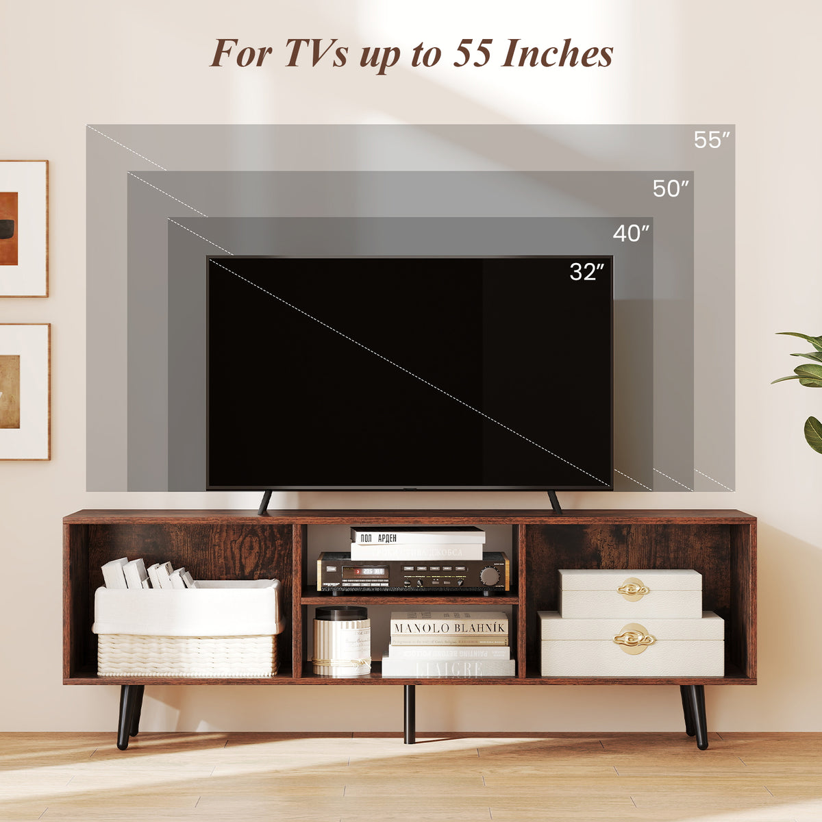 55" TV Stand with Storage Compartments - Rustic Brown
