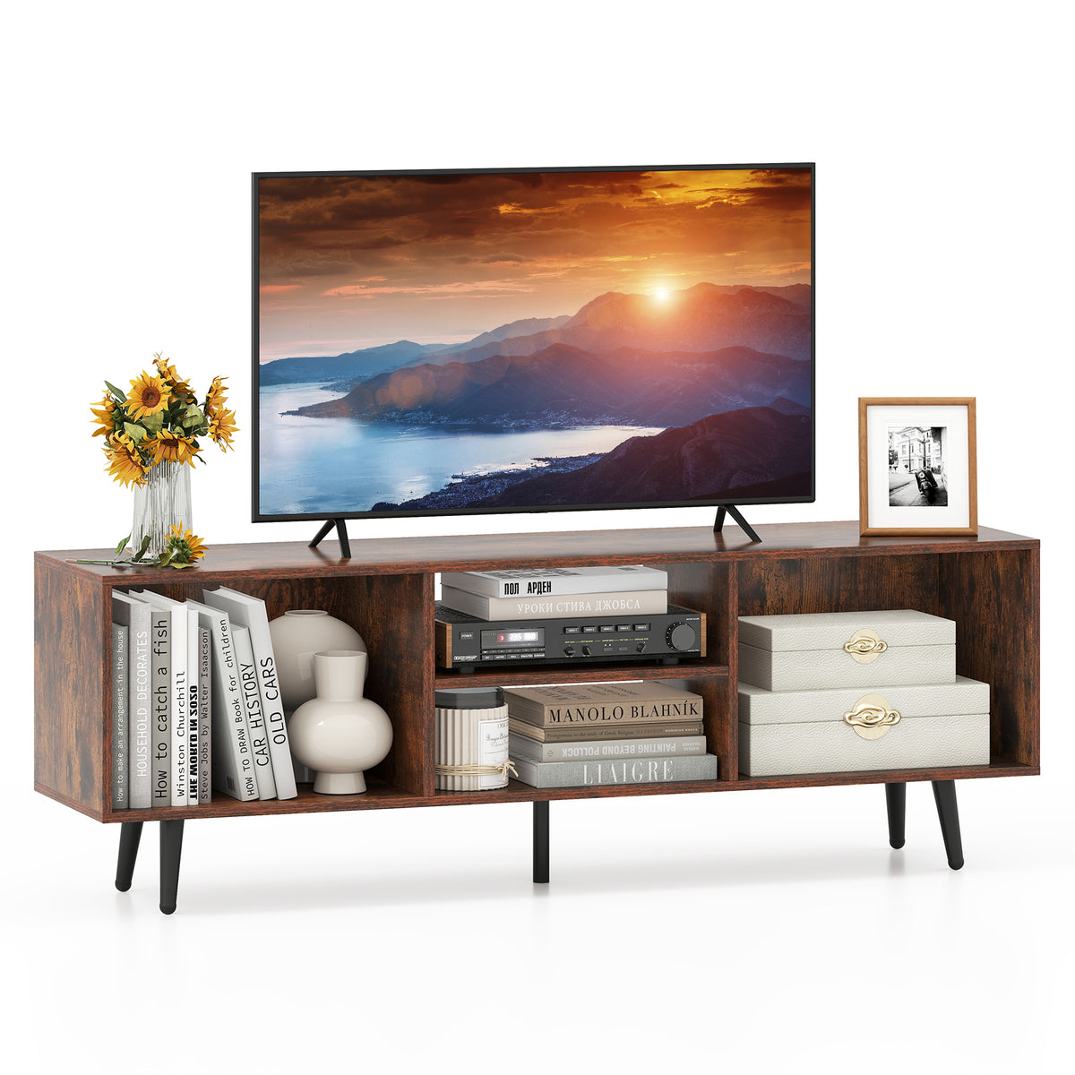 55" TV Stand with Storage Compartments - Rustic Brown