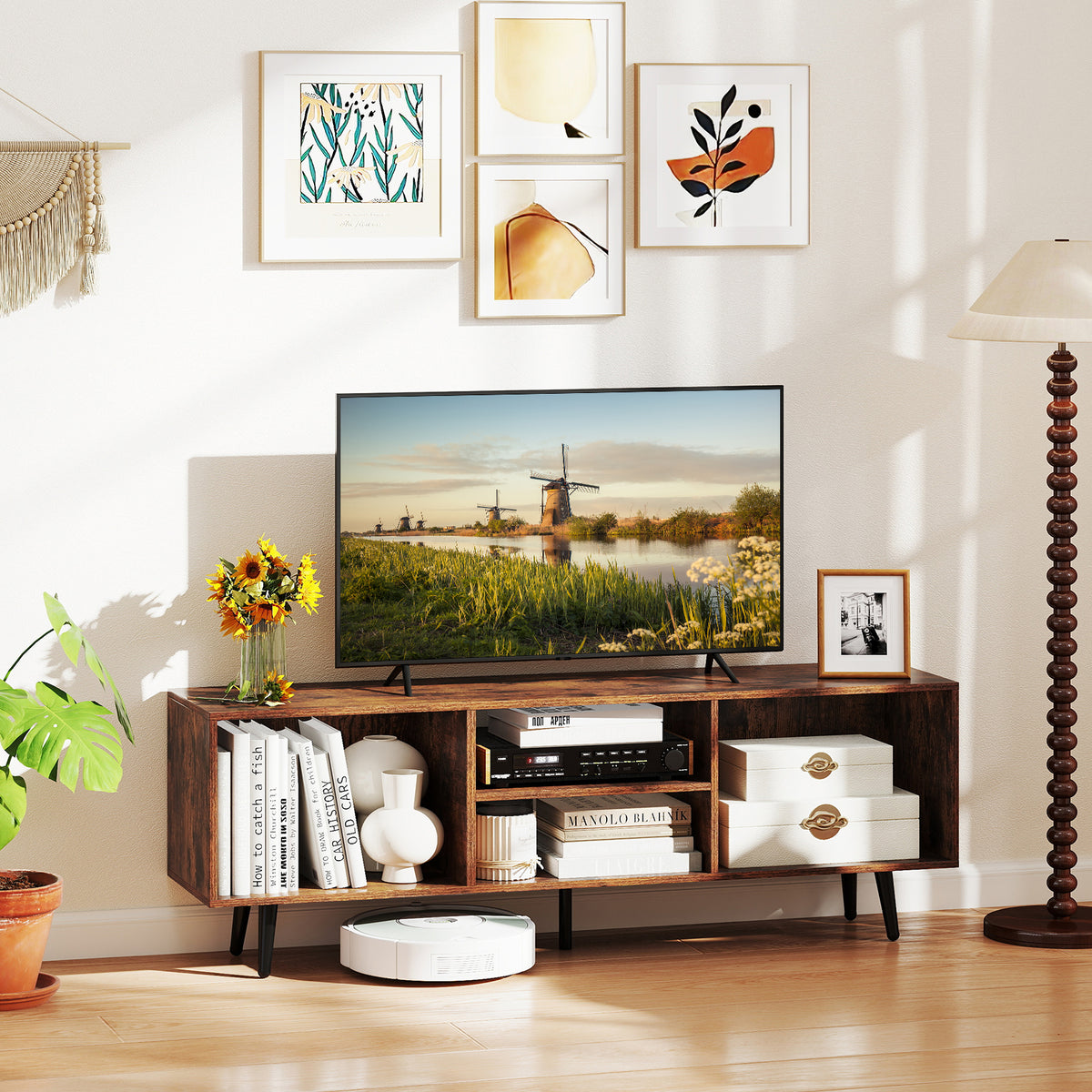 55" TV Stand with Storage Compartments - Rustic Brown