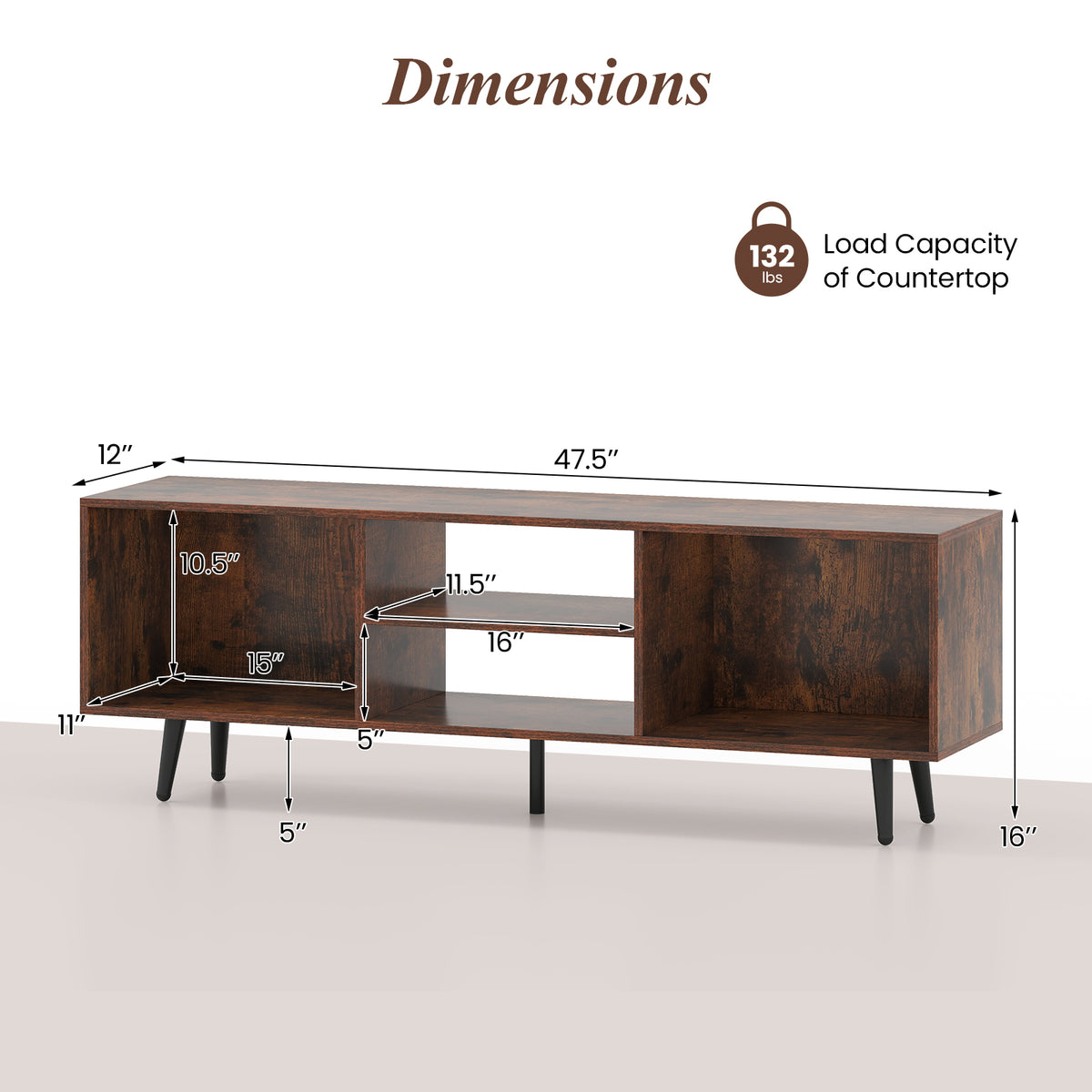 55" TV Stand with Storage Compartments - Rustic Brown