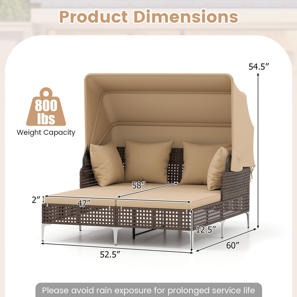 Outdoor Daybed with Retractable Canopy, PE Rattan - Brown