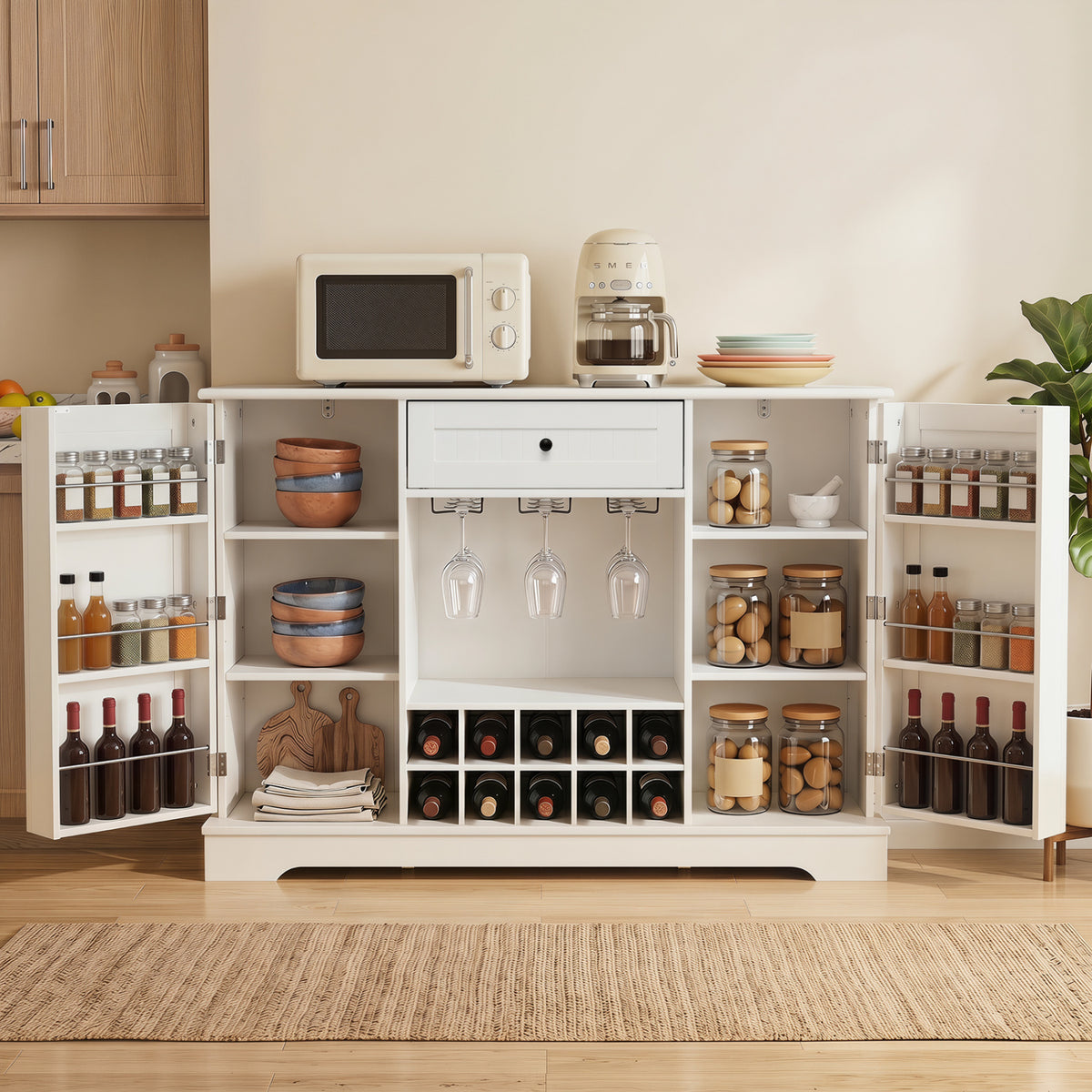47.2" Sideboard Cabinet with Wine Rack & Storage – White