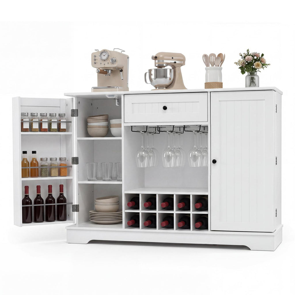 47.2" Sideboard Cabinet with Wine Rack & Storage – White