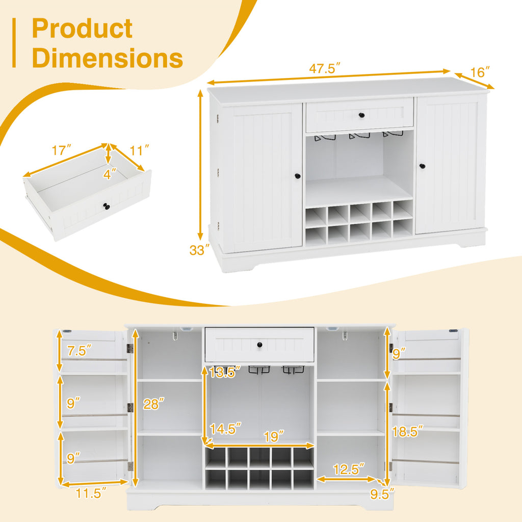 47.2" Sideboard Cabinet with Wine Rack & Storage – White
