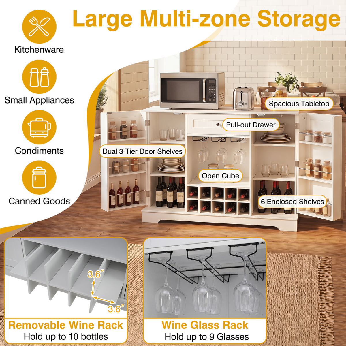 47.2" Sideboard Cabinet with Wine Rack & Storage – White