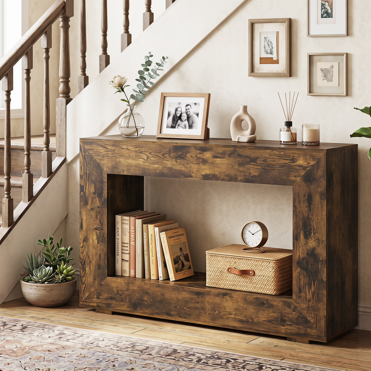 47" Farmhouse Console Table with Storage Shelf - Rustic Brown