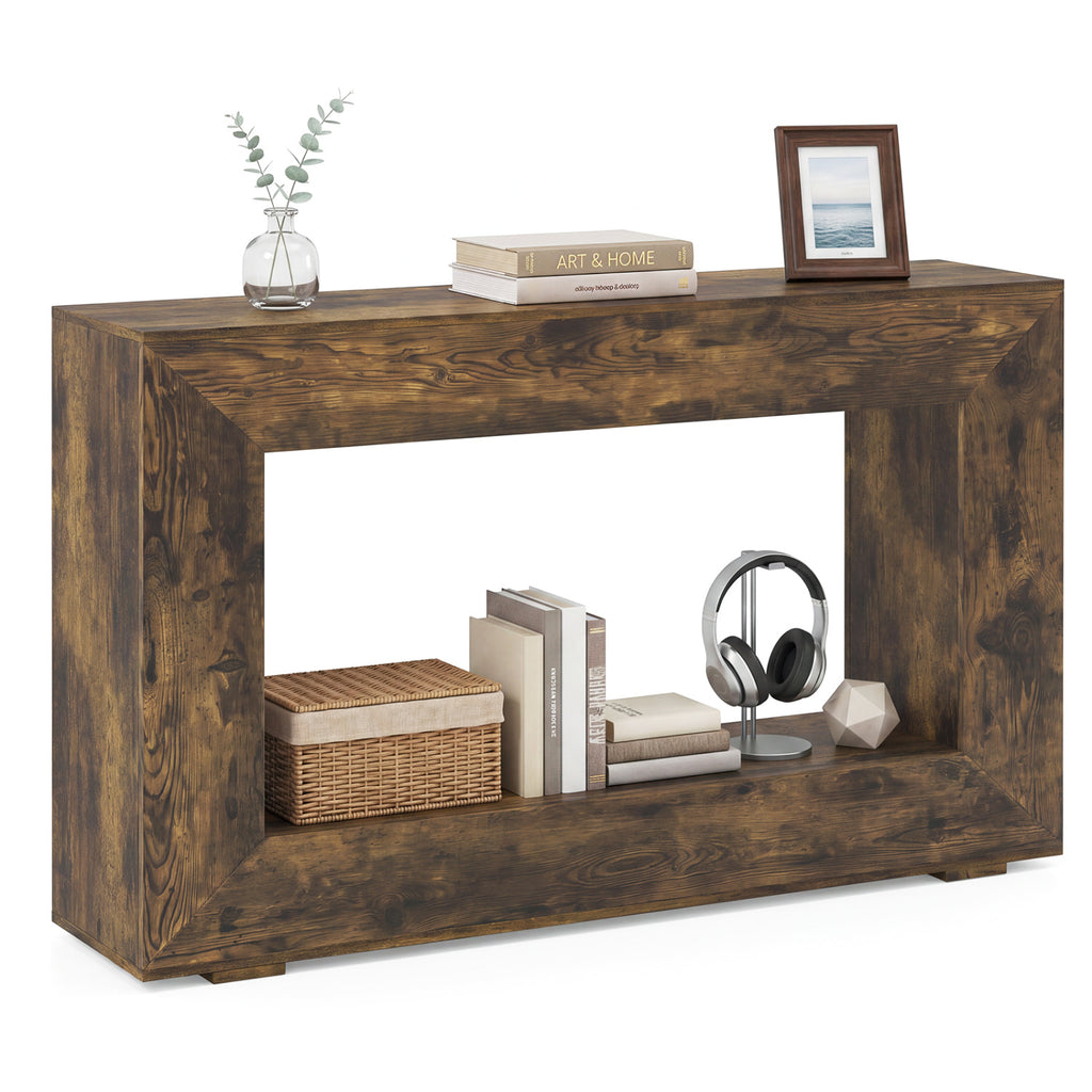47" Farmhouse Console Table with Storage Shelf - Rustic Brown