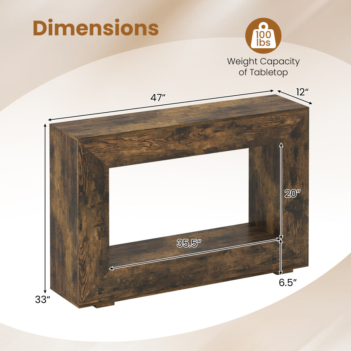 47" Farmhouse Console Table with Storage Shelf - Rustic Brown