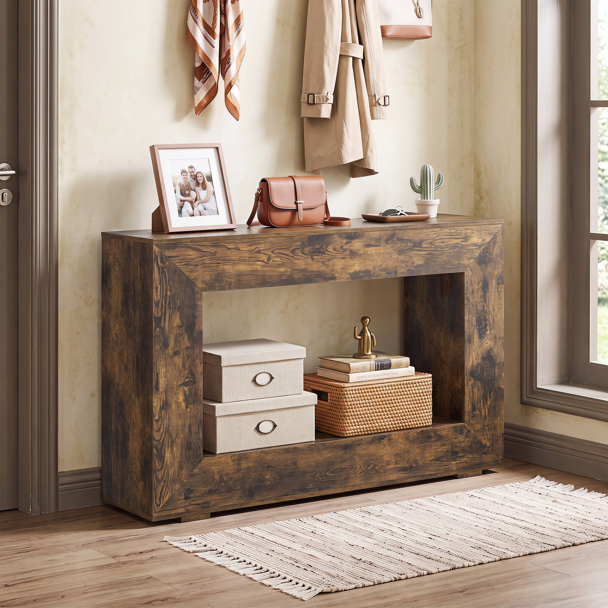 47" Farmhouse Console Table with Storage Shelf - Rustic Brown