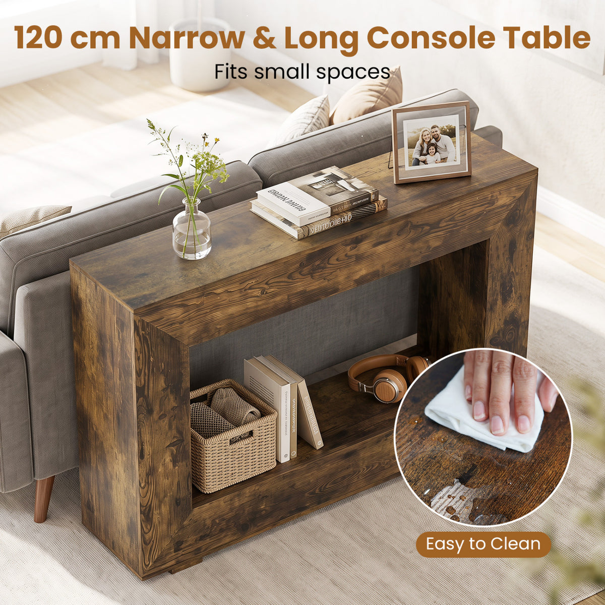 47" Farmhouse Console Table with Storage Shelf - Rustic Brown