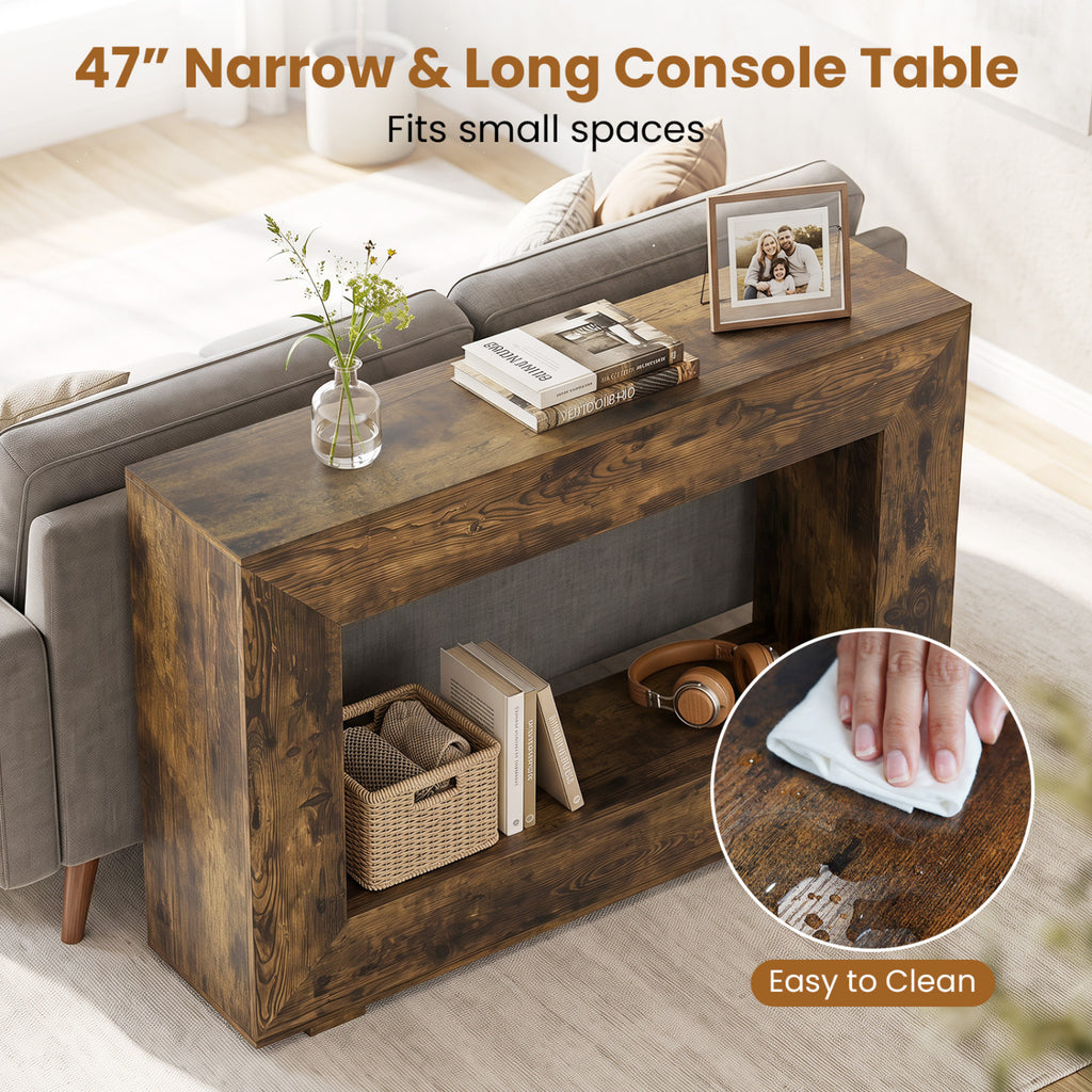 47" Farmhouse Console Table with Storage Shelf - Rustic Brown