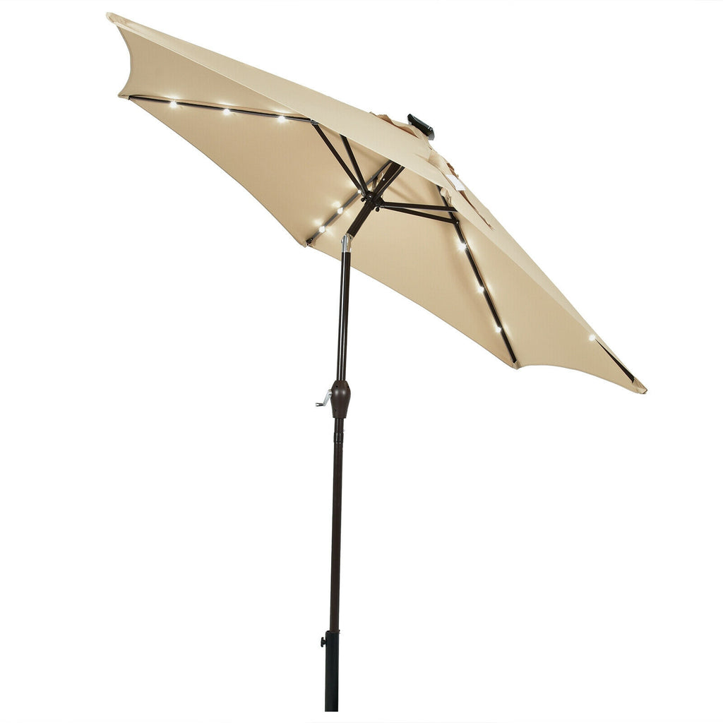 9 x 8 Feet Solar LED Market Umbrella with Tilt & Crank - 18 Lights, Beige