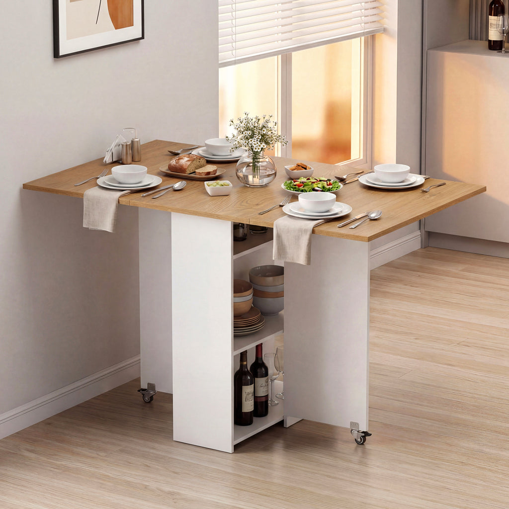 Farmhouse Extendable Dining Table with Storage & Wheels - White
