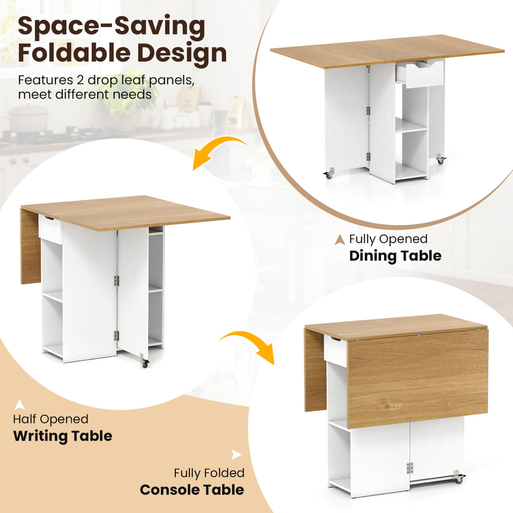 Farmhouse Extendable Dining Table with Storage & Wheels - White