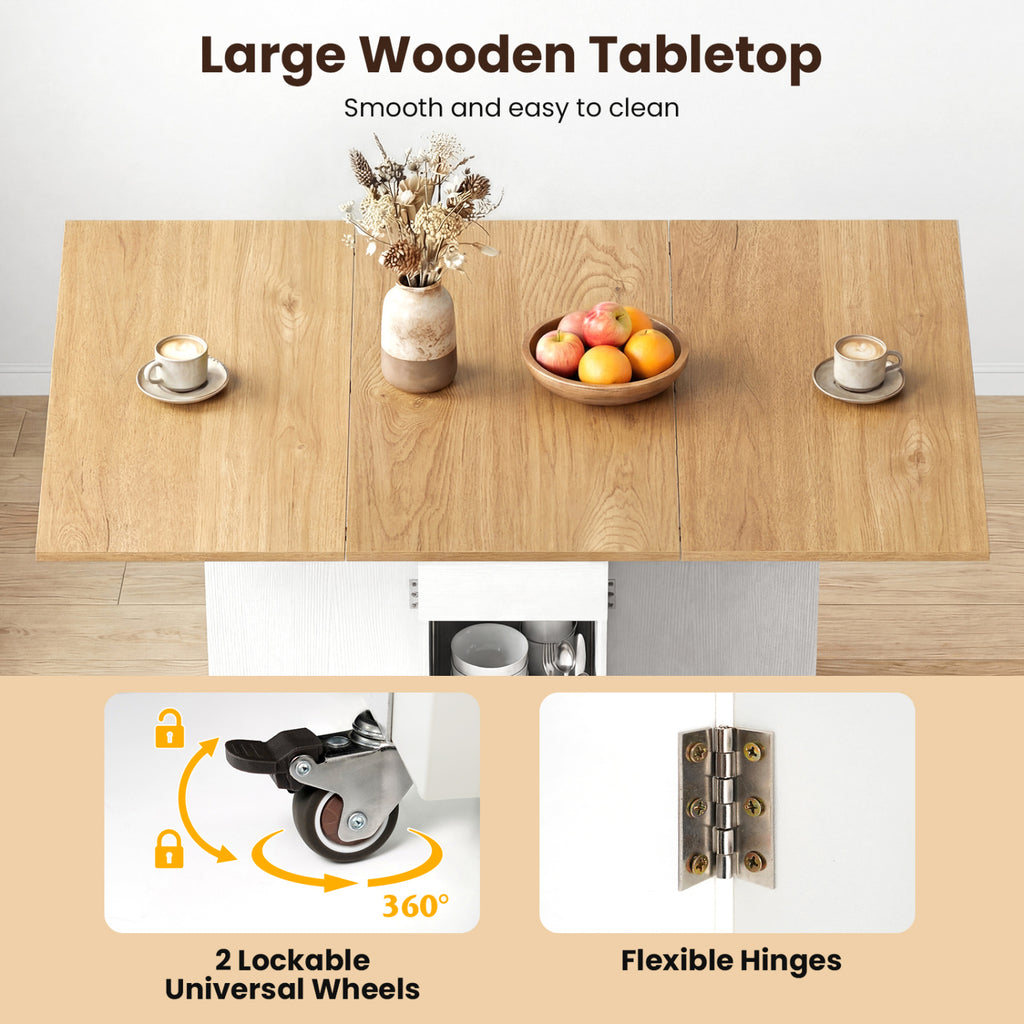 Farmhouse Extendable Dining Table with Storage & Wheels - White