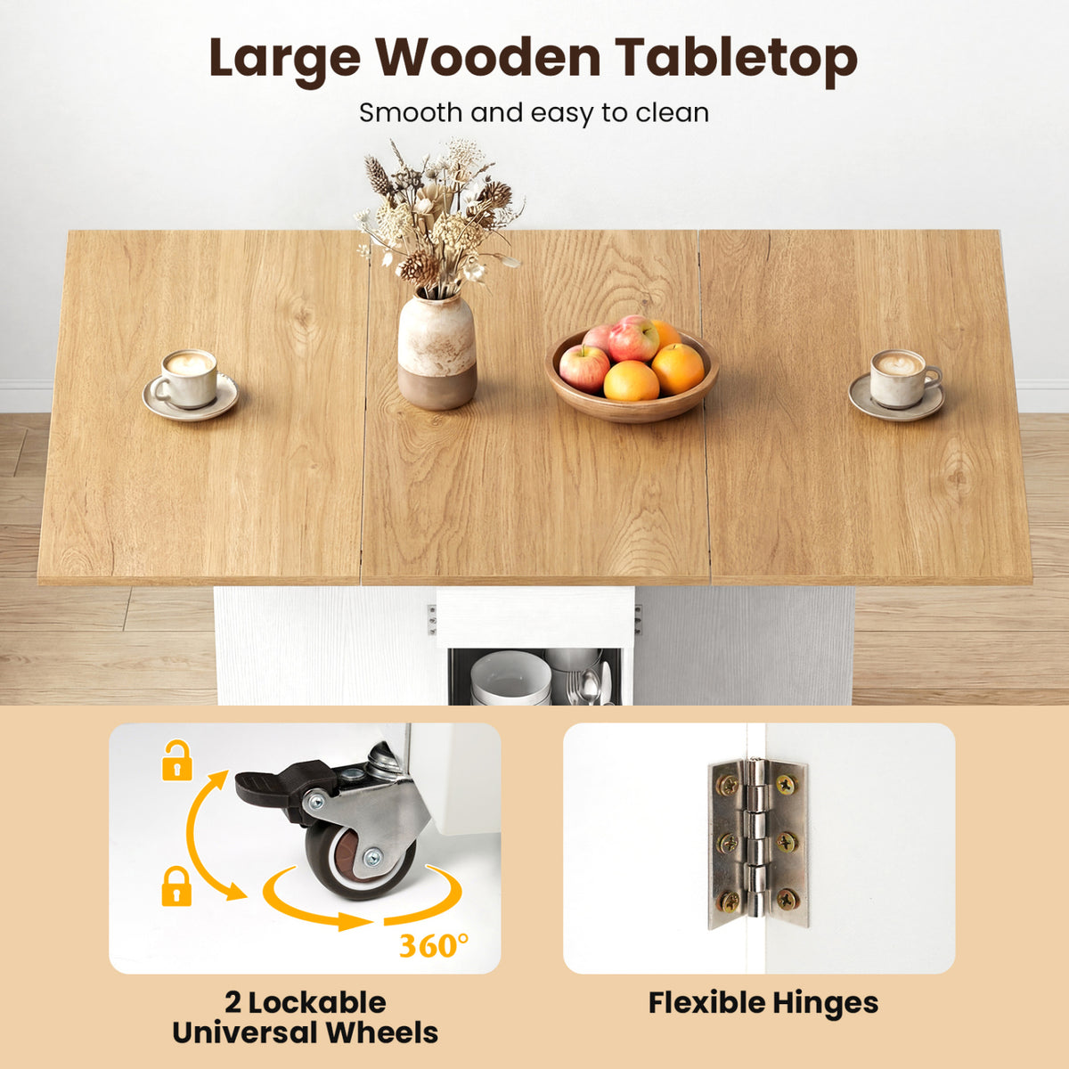 Farmhouse Extendable Dining Table with Storage & Wheels - White