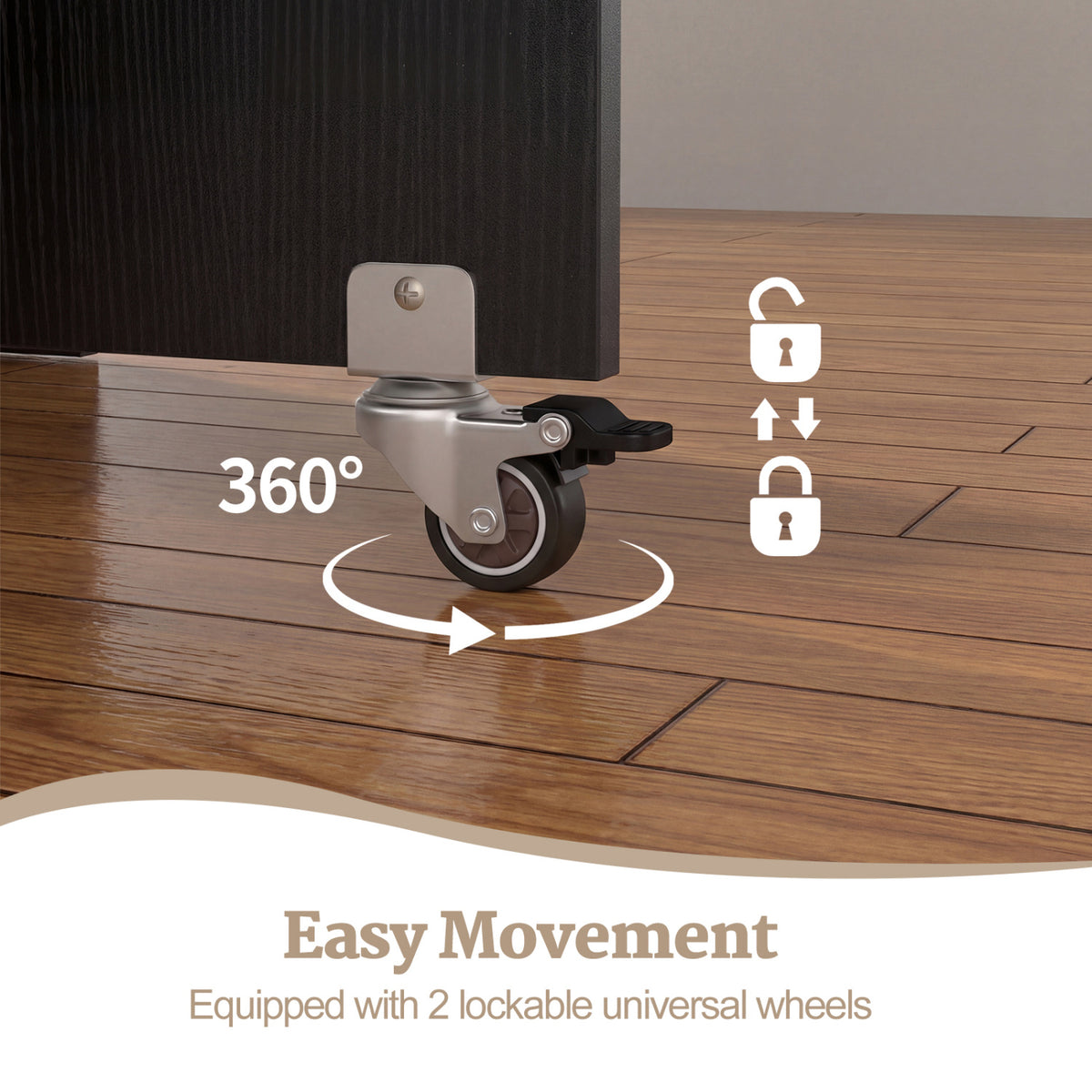 Extendable Wooden Dinner Table with Lockable Wheels - 47 Inch Rectangular with Storage