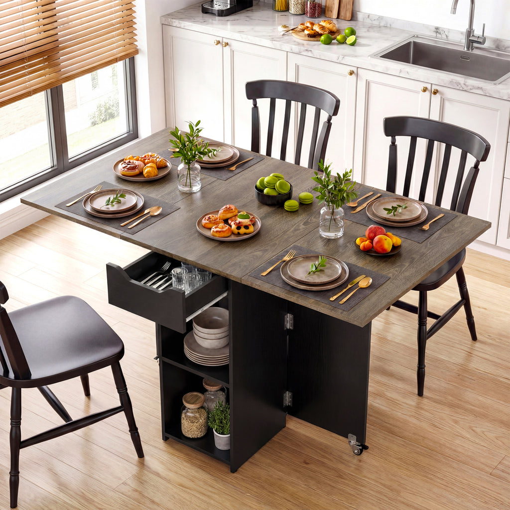 Farmhouse Extendable Dining Table with Storage & Wheels, Oak